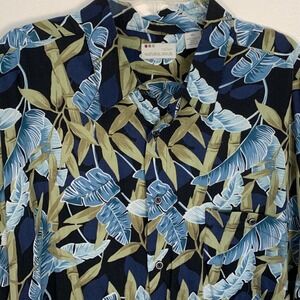 Natural Issue Mens XXL Tropical Leaf Print Rayon Short Sleeve Button Front Shirt